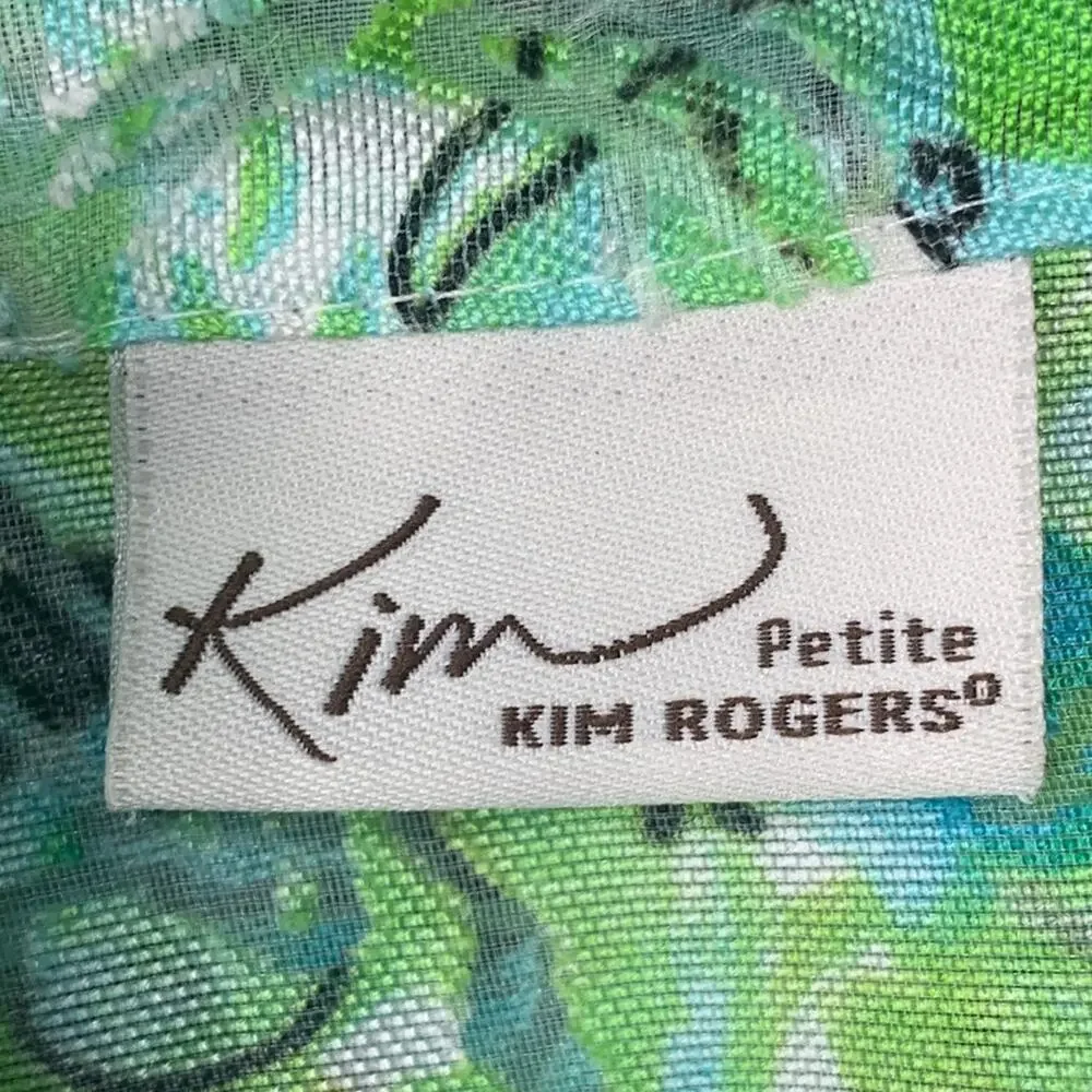 Kim Kim Rogers Petite Button Down Shirt Size LP Green Floral Print